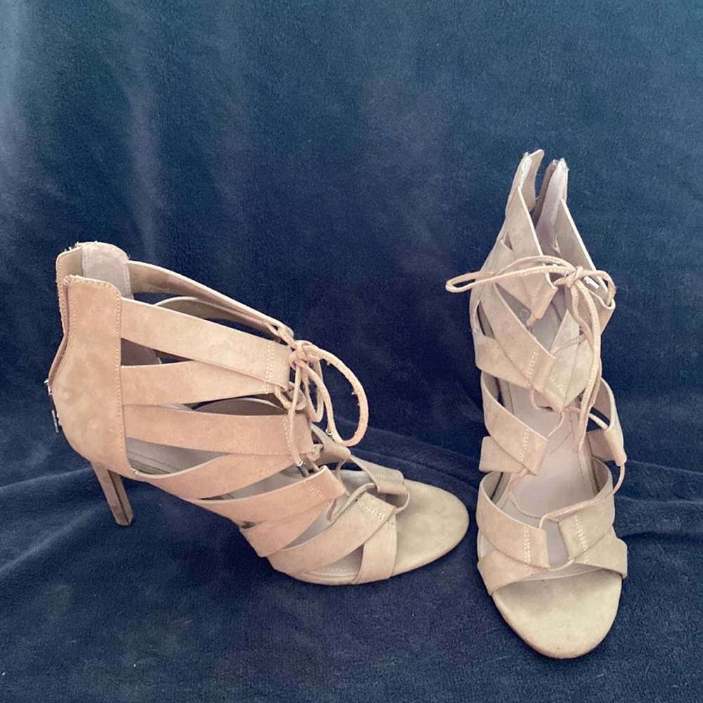 beige suede heels